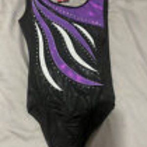 Leotards Girls Gymnastics Embroidery Shiny Diamond Dance Clothes BLACK PURPLE